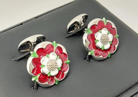 Vintage Tudor Rose Cufflinks: Elegant Groom's Wedding Accessory, Best Man Gift, Enamel Pewter Design