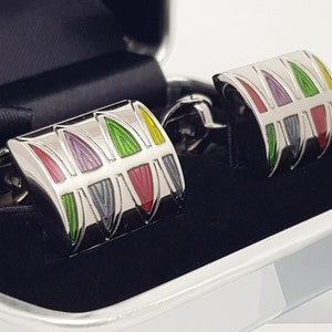 Hand Enamelled Multi coloured Enamel cufflinks, Men&#39;s vibrant enamel Cufflinks. FREE DELIVERY!!