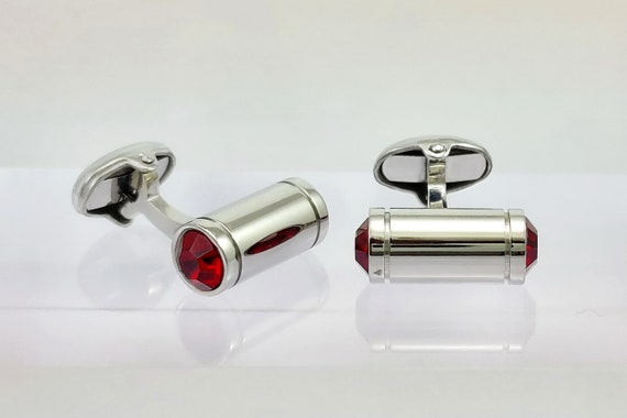 Vintage Ruby Crystal Cufflinks: Handmade Anniversary Gift for Him, Elegant Men's Accessories