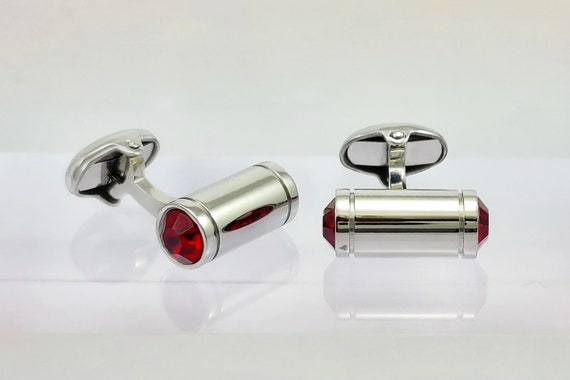 Ruby Crystal cufflinks, Anniversary cufflinks for him, Hand made Vintage cufflinks. Free shipping