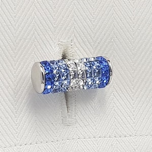 Men's Sapphire Crystal Cufflinks, Stunning Cylindrical Crystal cufflinks, light and dark tone Crystal Sapphires, gifs for him. FREE DELIVERY image 3