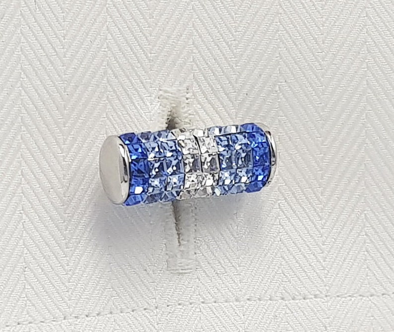 Men's Sapphire Crystal Cufflinks, Stunning Cylindrical Crystal cufflinks, light and dark tone Crystal Sapphires, gifs for him. FREE DELIVERY image 3