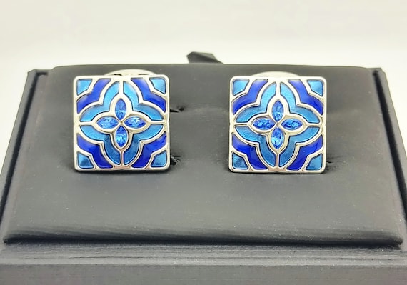 Sapphire crystal Cufflinks, Hand made in England, Men's sapphire and blue enamel Cufflinks, September birthstone cufflinks! FREE SHIPPING!!