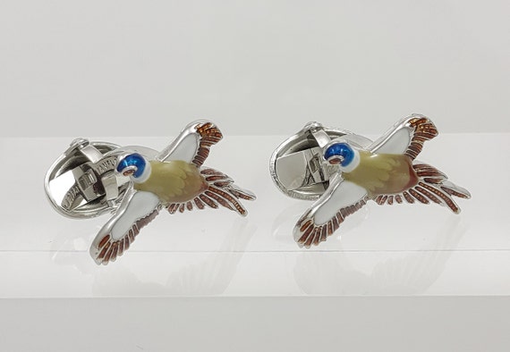 Pheasant cufflinks, Hand painted vintage enamel cufflinks, Game bird cufflinks, Gifts for him