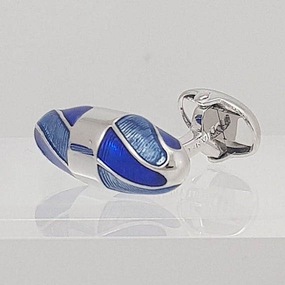 Elegant Two-Tone Blue Enamel Cufflinks: Twisted Design, Hand-Finished, Perfect Gift for Men