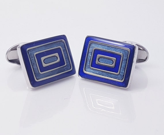 Men's cufflinks, Gift for him, blue Enamel Cuff links, Men's birthday gift