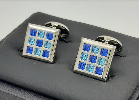 Handcrafted Blue Topaz & Sapphire Crystal Cufflinks: Elegant Men's Jewelry for Special Occasions