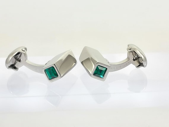 Emerald Crystal cufflinks, Men's cuff links, Gift for him. hand made Stainless Steel cufflinks, FREE Shipping!