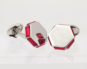 Boutons De Manchette émail Rouge Et Blanc - Marque Edelmanchet - Neufs Dans Leur écrin D'origine