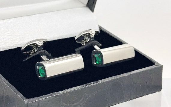 Emerald crystal cufflinks, Genuine Austrian cut Crystal Emerald cuff links, anniversary gift, birthstone cufflinks for him FREE SHIPPING!!