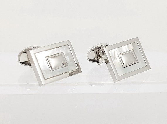 Men's Hand made Elegant Silver Pearl cufflinks, Perfect 30th wedding anniversary cufflinks,  FREE DELIVERY!