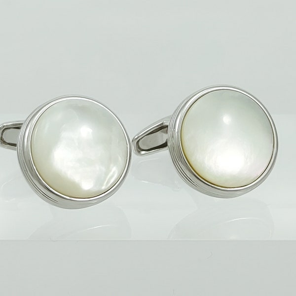 Ideal 30th wedding anniversary cufflinks for your husband, Men's gorgeous natural Pearl cufflinks, FREE SHIPPING!