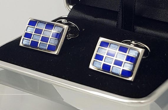 Handcrafted Blue Enamel Designer Cufflinks: Elegant Men's Accessories for Formal Occasions
