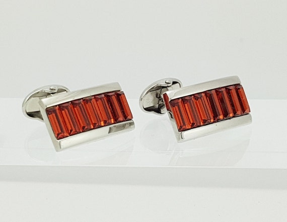 Elegant Austrian Cut Orange Topaz Crystal Cufflinks - Luxurious Gift for Men with Free Delivery