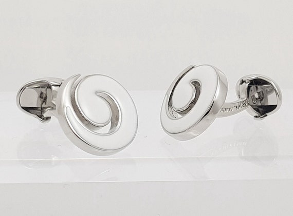 White Swirl enamel cufflinks, Gift for him, Elegant for any occasion, Perfect Wedding cufflinks. FREE SHIPPING!