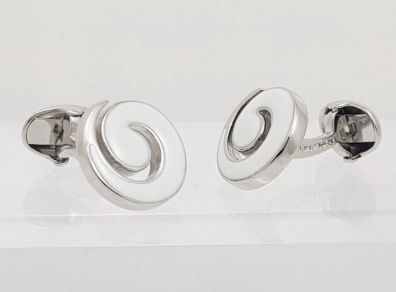 Elegant White Swirl Enamel Cufflinks - Perfect Wedding Gift for Groom, Groomsmen, Father, Husband