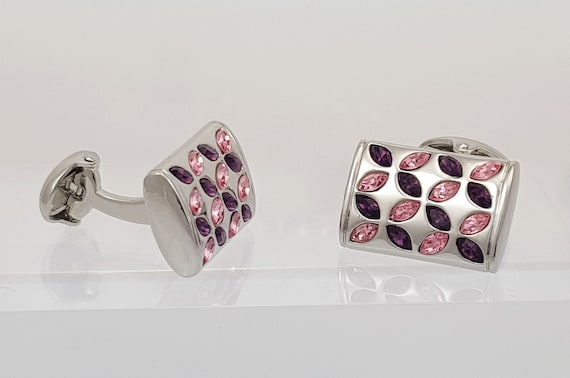 Elegant Amethyst & Rose Crystal Cufflinks: Handmade Accessories for Weddings, Formal Events, Gifts