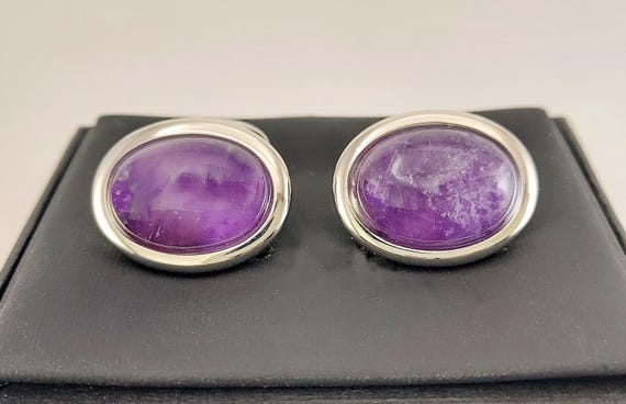 Handmade Vintage Amethyst Cufflinks - Genuine Birthstone Cabochon for Groomsmen, Free Shipping