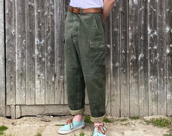 1960s French Army Cargo Pants, M64 Field Sateen Pants, Size