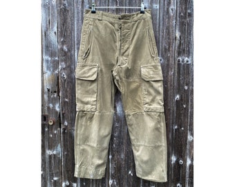1960s French Army Cargo Pants, M64 Field Sateen Pants, Size