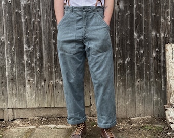 1960s Swiss Prison Army Denim Work Pants, Size S to 4XL