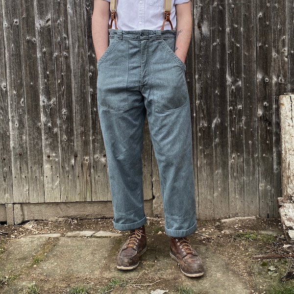 1960s Swiss Prison Army Denim Work Pants, Size S to 4XL