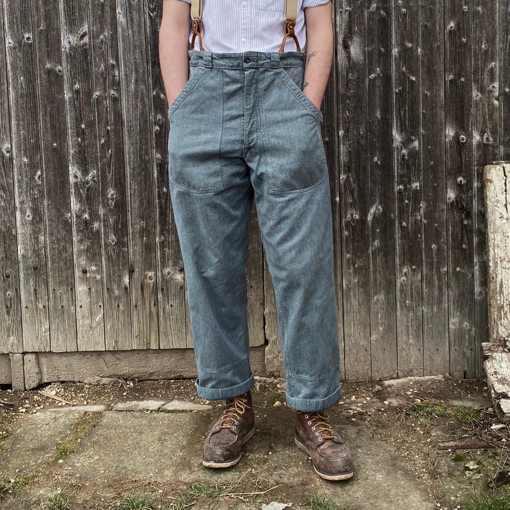 1960s Swiss Prison Army Denim Work Pants, Size S to XXL