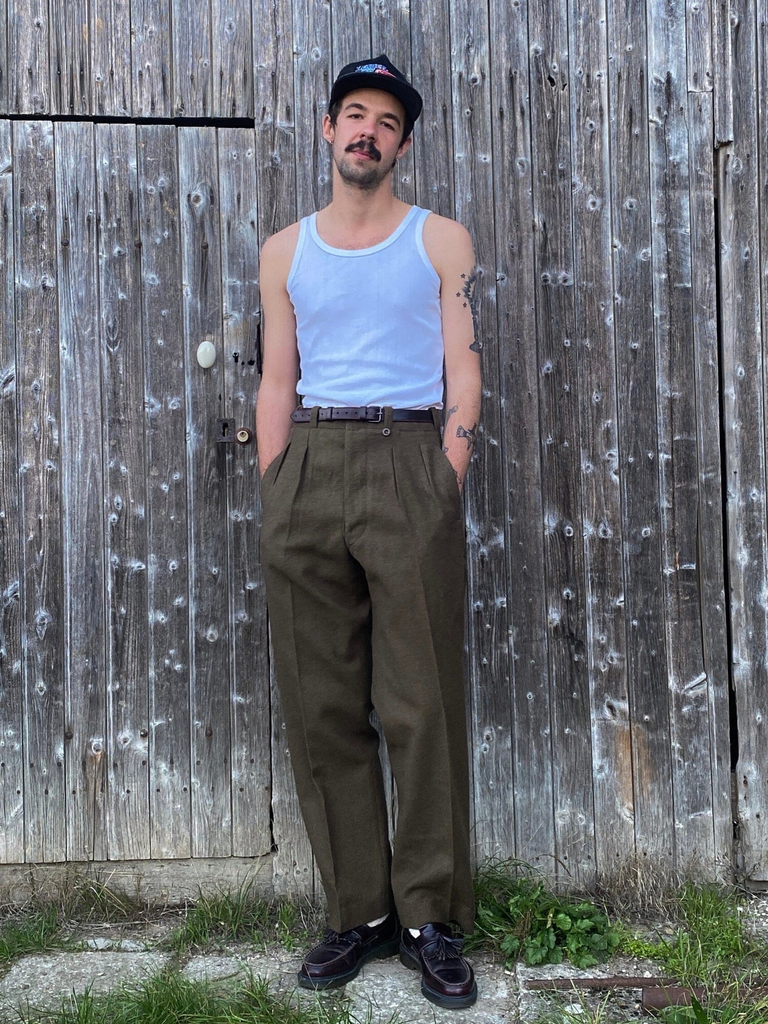 Solid Slant Pocket Belted Suspender Pants