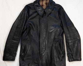 Free Shipping ! Vintage French Firefighters Leather Jacket