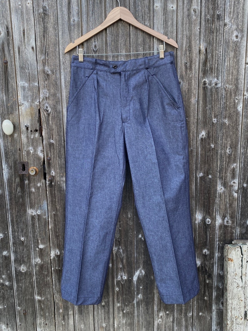 French Navy Denim Pleated pants, Deadstock, Size S to 3XL image 5