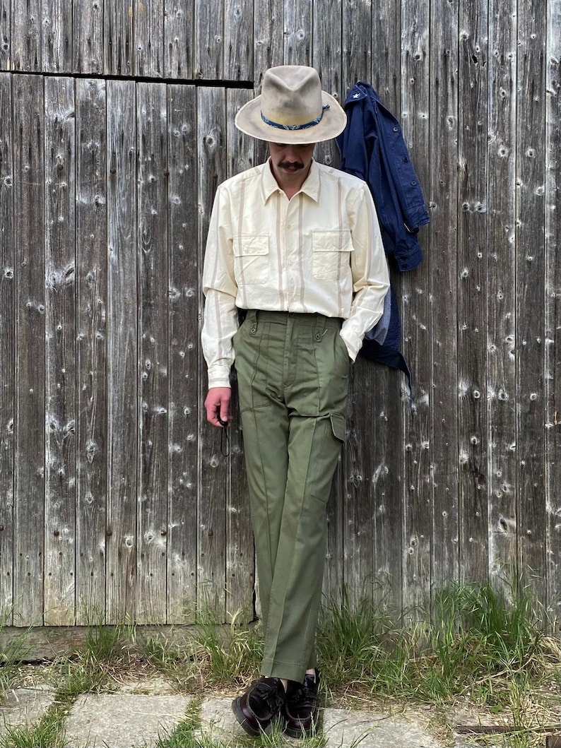 1960s Italian Army Striped Shirt, Deadstock, Size M to XL image 1