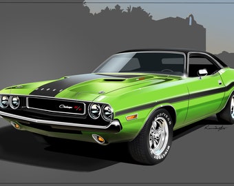 1970 Dodge Challenger R/T - Print of Original Artwork - Etsy 日本