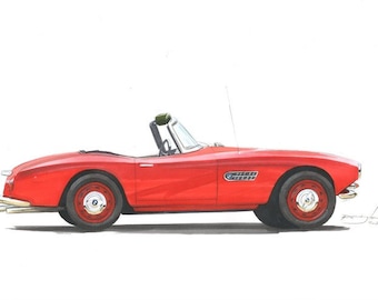 1967 BMW 507 Classic BMW Vintage Convertable Car Drawing BMW Red 507 1967