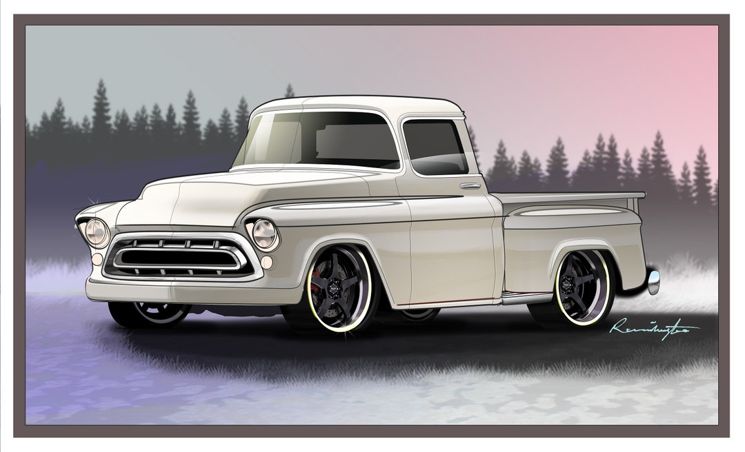 1957 Chevy Chevrolet Pick-up Truck Handarbeit Digitale Zeichnung - Etsy.de, حجم الصورة 1080x656