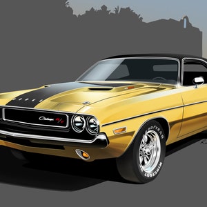 1970 Dodge Challenger R/T Print of Original Artwork Banana