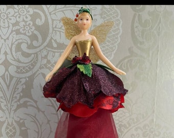 Gisela Graham Christmas - Tree Top Angel 28cm Red Rose Burgundy