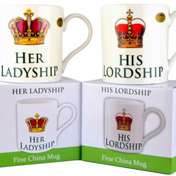 Set of 2 Her Ladyship & His Lordship Fine China Mugs Cups Individual Gift Boxed UK choice of 2