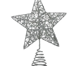 Tree Topper - Silver Glitter Star 20 cm Small Size Gisela Graham Christmas