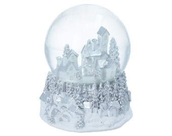 Musical Snow Globe White Christmas 14x11 cm wind up Gisela Graham White Silver