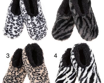 Snoozies Slippers Sherpa Fleece Ladies Non Slip Zebra Animal All Sizes ...
