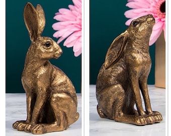 Reflections Bronze Hare Moongazer 12 cm Sitting Hare 15 cm Resin Hare