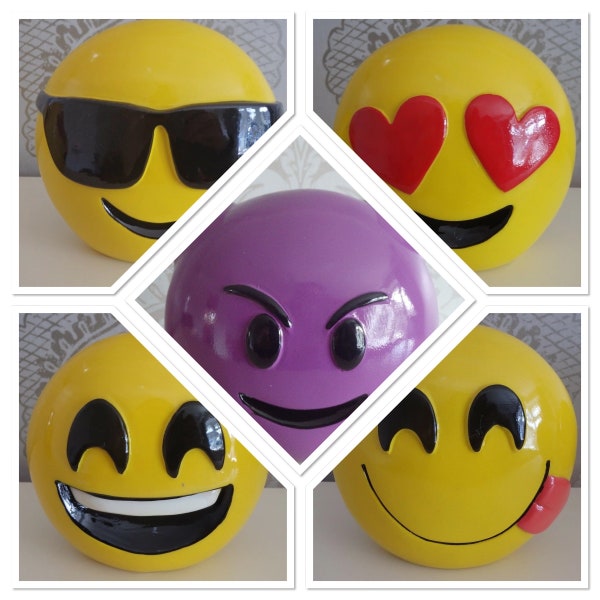 Emoji Money Box - Smile Love Eyes Shades Tounge Gift Kids Piggy Bank