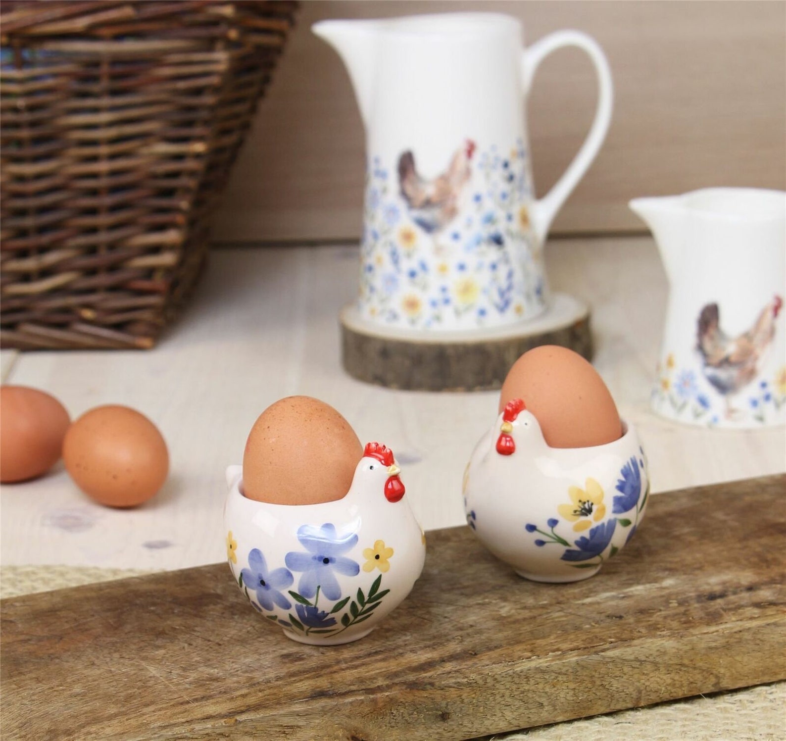 Country Folk Ceramic Hen Egg Cups Set Of 2 Gisela Graham Etsy