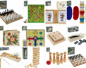 RETRO GAMES-Family Fun-GREAT Gifts-Stocking Fillers-Chess-Draughts-Dominos-Spinning top-Skittles