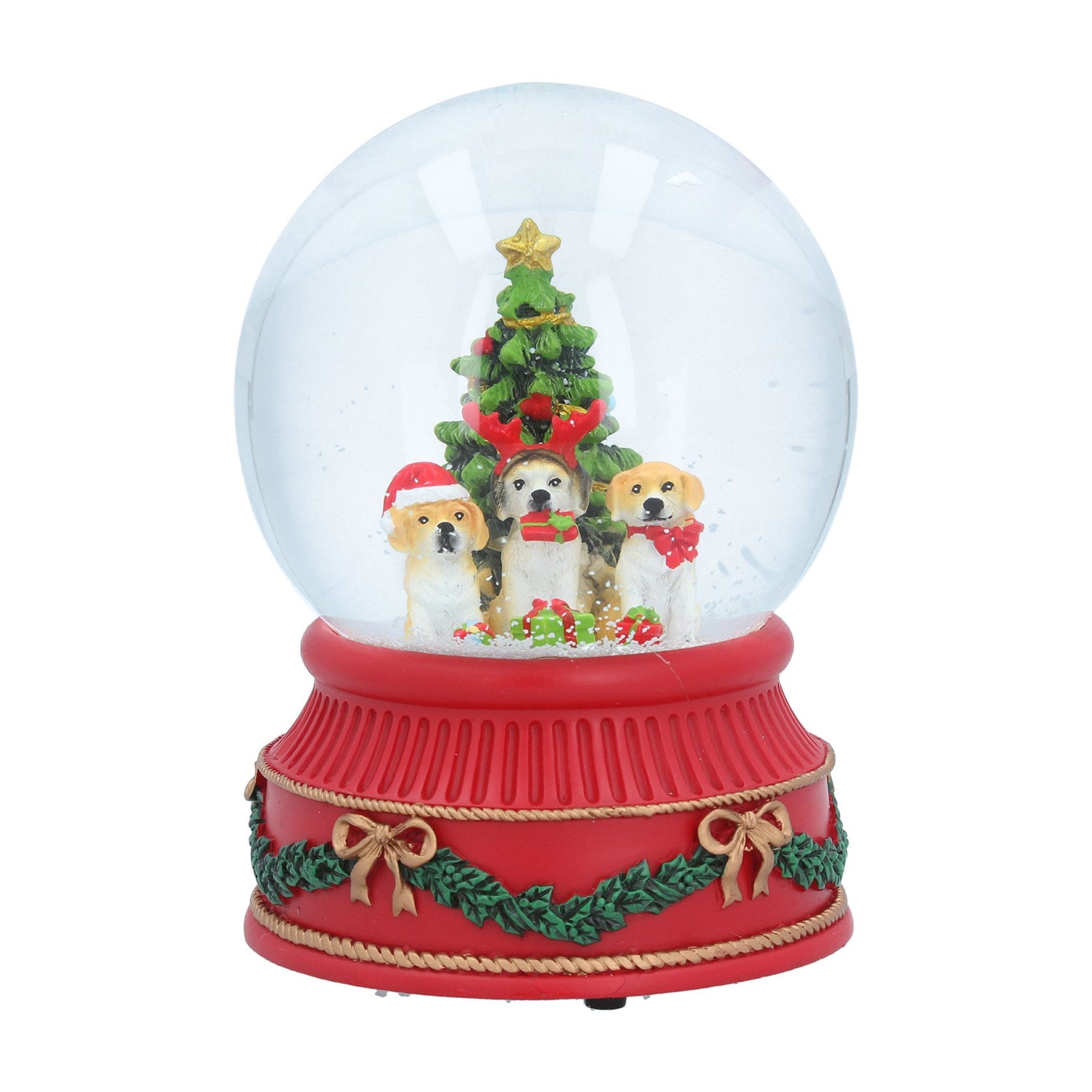 Musical Dome Snow Globe Dogs Around A Christmas Tree Gisela Graham 17cm