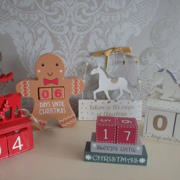 Christmas countdown block gingerbread man, unicorn, reindeer, calender