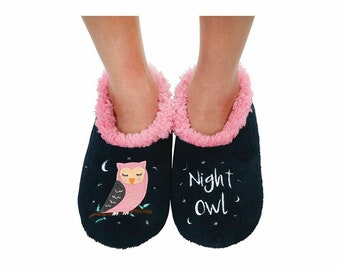 Snoozies Slippers Sherpa Fleece Ladies Non Slip "Night Owl" All Sizes Uk 3-7 UK