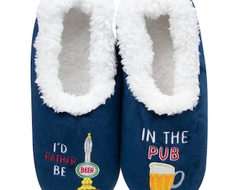 Snoozies Slippers Sherpa Fleece Unisex Non Slip Size 6-7 Uk In The Pub