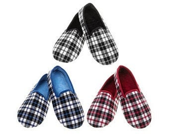 Snoozies Slippers Mens New Plaid checked Black Blue Red Gift For Dad Grandad Brother Son