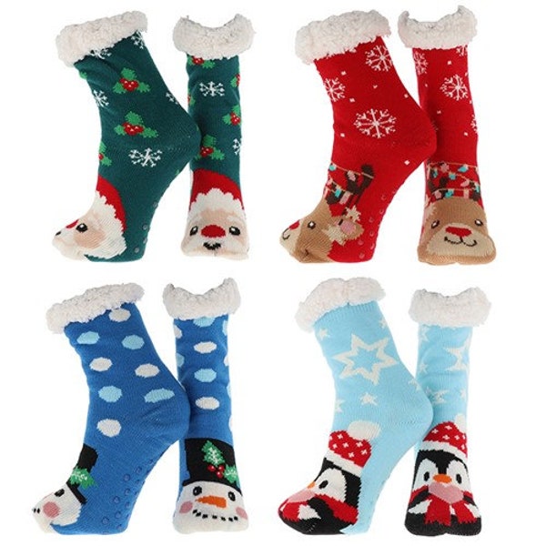 Nuzzles Christmas Socks Junior One Size Uk Age 3-8 Years Warm Sherpa Fleece Non Slip